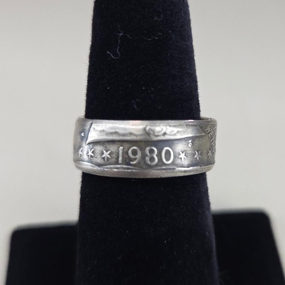 Vintage 1980 One Dollar Replica Coin Ring Silver Tone Size 7 Handcrafted